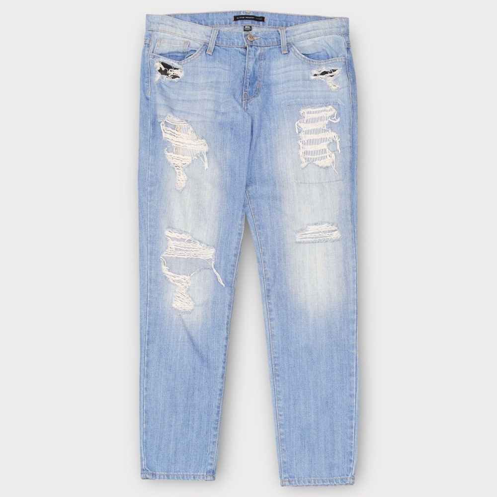 Flying Monkey Light Blue Distressed Straight Leg Jeans
